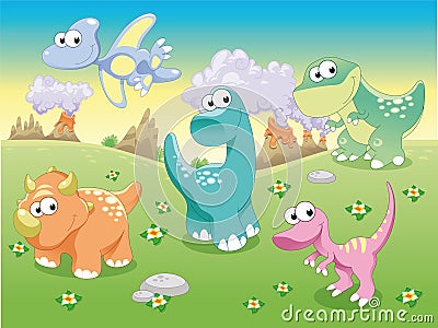 Dinosaurs Family with background. Vector Illustration