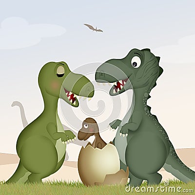 Dinosaurs family Cartoon Illustration