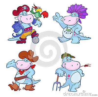 Dinosaurs in fancy dress Stock Photo