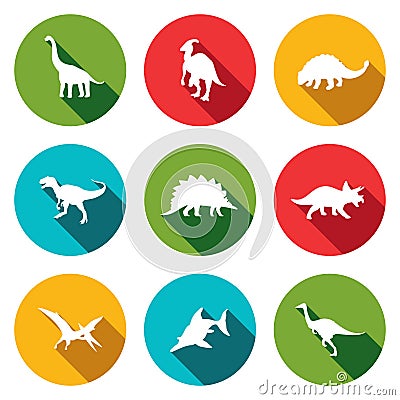 Dinosaurs flat icons set Stock Photo