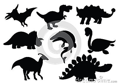 Dinosaurs and Jurassic dino monsters icons silhouette Vector Illustration