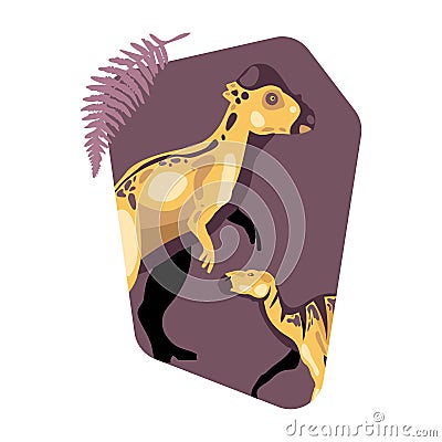 Dinosaurs With Leaves Composition Vector Illustration