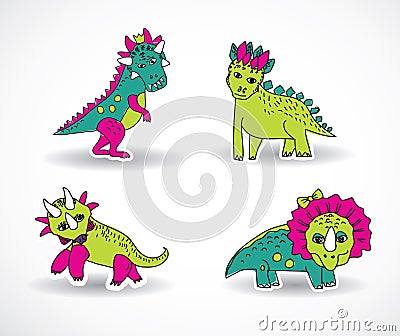 Dinosaurs objects shadow. Vector Illustration