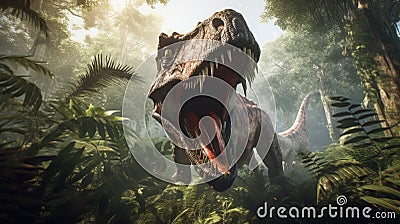 Dinosaurs roaming the woods Stock Photo