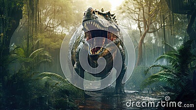 Dinosaurs roaming the woods Stock Photo