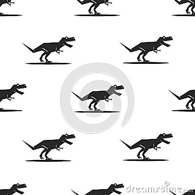 Dinosaurs silhouette seamless pattern black and white illustration of a predator animal in full height in motion side view, kids Vector Illustration