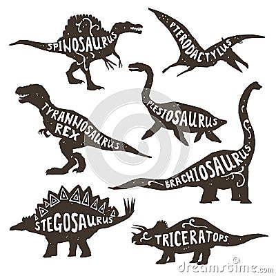 Dinosaurs Silhouettes With Lettering Vector Illustration