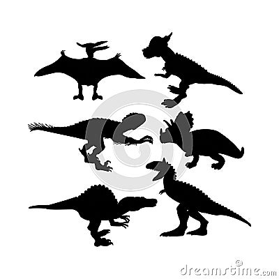 Dinosaurs Silhouettes Objects Set Vector Illustration