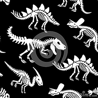 Dinosaurs skeletons fossils seamless pattern. Tshirt print, fabric, modern background. Vector Vector Illustration