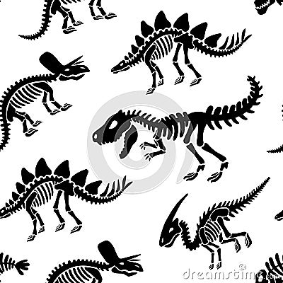 Dinosaurs skeletons fossils seamless pattern. Tshirt print, fabric, modern background. Vector Vector Illustration