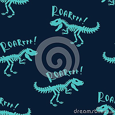 Dinosaurs skeletons fossils seamless pattern. Tshirt print, fabric, modern background. Vector Vector Illustration