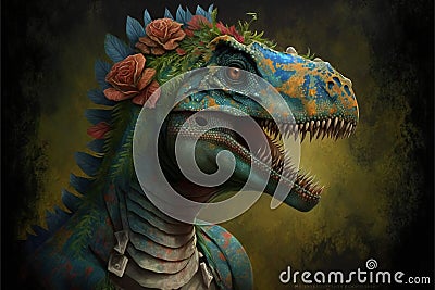 Dinosaurs t-rex vintage portrait, digital illustration artwork Cartoon Illustration