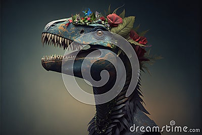 Dinosaurs t-rex vintage portrait, digital illustration painting Cartoon Illustration