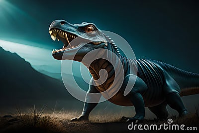 Dinosaurs tyrannosaurus rex on top mountain Stock Photo