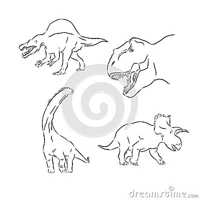 Dinosaurs vector drawings set, dinosaur, vector sketch illustration Cartoon Illustration