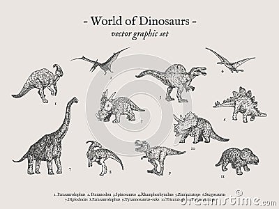 Dinosaurs vintage vector illustration set Vector Illustration