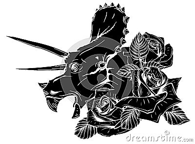 Dinosaurus triceratops head black silhouette art vector illustration design Vector Illustration