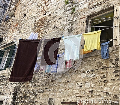 Diocletian's Palace 1700 Years Later Outdoor Drying Clothes Stock Photo