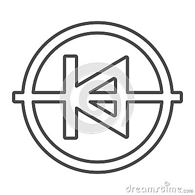 Diode in circle icon thin line icon, electronics concept, PCB anode cathode vector sign on white background, outline Vector Illustration