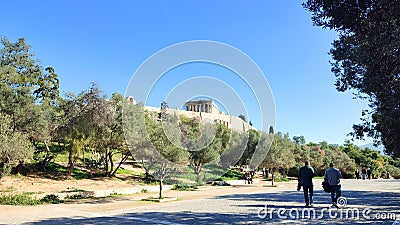 Street view of Dionysiou Areopagitou, a pedestrianized street in Athens, Greece. Editorial Stock Photo