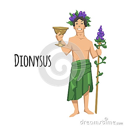 Dionysus, acient Greek god of wine. Mythology. Flat vector illustration. Isolated on white background. Vector Illustration