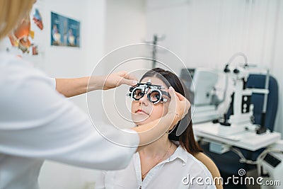 Diopter selection, glasses choice, eyesight test Stock Photo