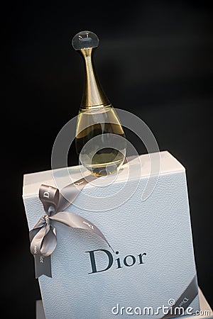 Dior Bottle of perfume in a luxury perfumery showroom Editorial Stock Photo