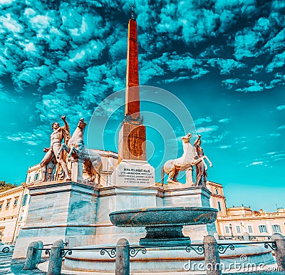 Dioscuri Fountain Fontana dei Dioscuri located near Quirinal Editorial Stock Photo