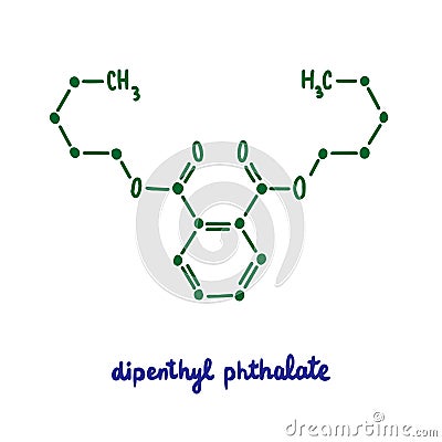Dipenthylphtalate hand drawn vector formula chemical structure lettering blue green Vector Illustration
