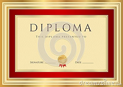 Diploma / Certificate template with red border Vector Illustration