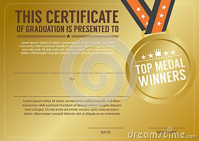 Diploma Certificate Top Medal Winner Template Vector Vector Illustration