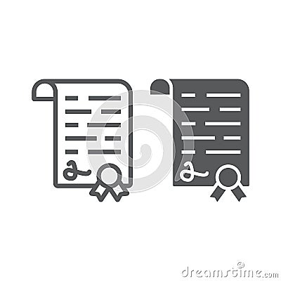 Diploma line and glyph icon, school and education, certificate sign vector graphics, a linear pattern on a white Vector Illustration