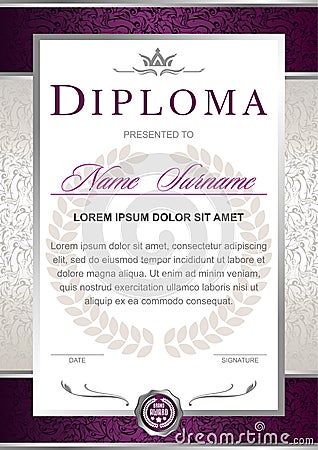 Diploma in the official, solemn, elegant, Royal style Vector Illustration