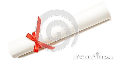 Diploma with a red ribbon Stock Photo