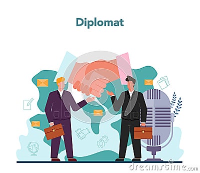 Diplomat profession. Idea of international relations and government Vector Illustration