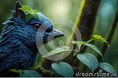 Dipper Standing Amidst a Lush Ancient Forest - Light Filtering Through Dense Foliage, Casting Intricate Shadows Stock Photo