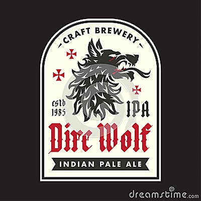 Dire Wolf IPA craft beer label design Vector Illustration