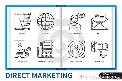 Direct marketing infographics linear elements set Stock Photo