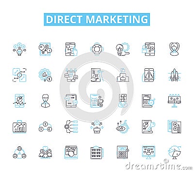 Direct marketing linear icons set. Targeted, Personalized, Mail, Ads, Database, Promotions, Sales line vector and Vector Illustration