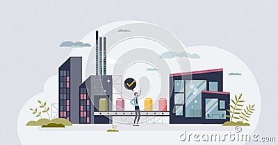 Direct to consumer or D2C business model for selling tiny person concept Vector Illustration