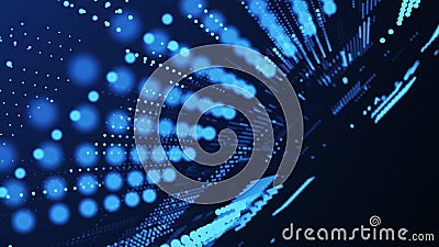 Directed stream of luminous particles. Digital technology background. Big data visualization. 3d rendering Stock Photo