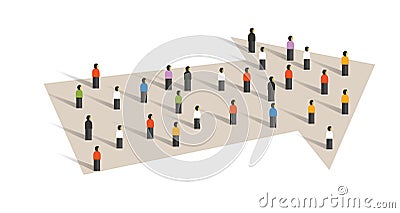 Direction arrow concept of leadership crowd group of small people together business cooperation Vector Illustration