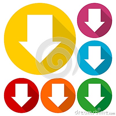 Direction arrow down icons set with long shadow Vector Illustration