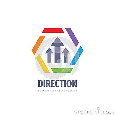 Direction business logo design. Abstract arrows in colored hexagon sign Vector Illustration