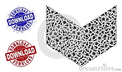 Direction Down Mosaic of Shards with Download Textured Rubber Imprints Vector Illustration