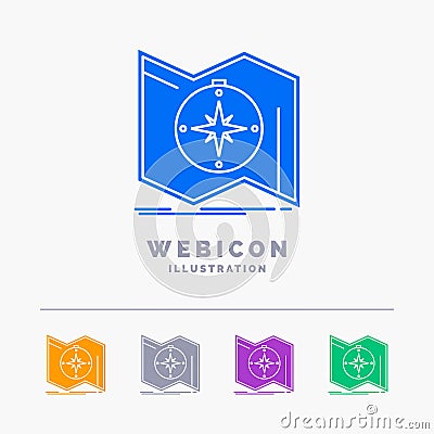 Direction, explore, map, navigate, navigation 5 Color Glyph Web Icon Template isolated on white. Vector illustration Vector Illustration