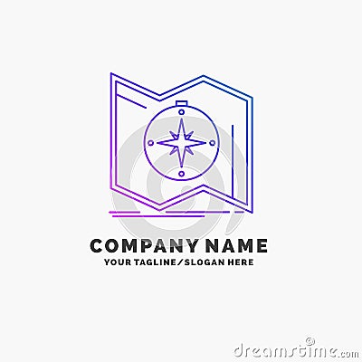 Direction, explore, map, navigate, navigation Purple Business Logo Template. Place for Tagline Vector Illustration