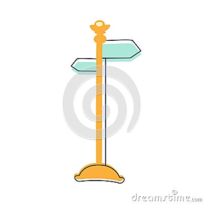 Direction Pointer Street Sign, Cute Fairy Tale City Landscape Element Outlined Cartoon Illustration Vector Illustration