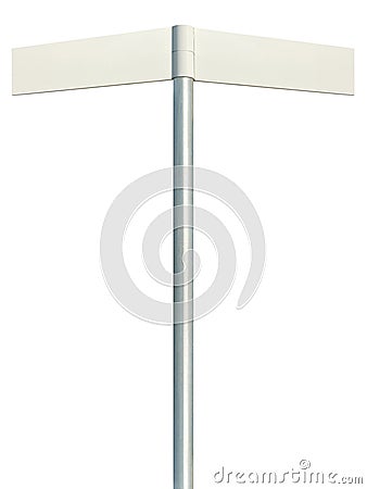 Direction road signs two empty blank signpost signages, isolated directional roadside guidepost pointer white copy space pole post Stock Photo