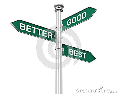 Direction Sign of Good, Better, and Best Stock Photo